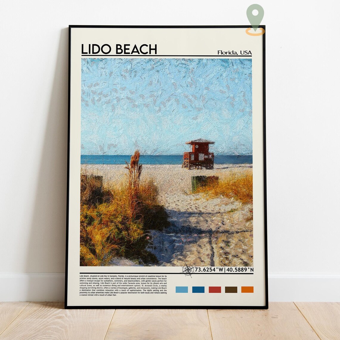 Lido Beach Florida Lifeguard Tower Beach Painting Style Travel Poster - Image 2