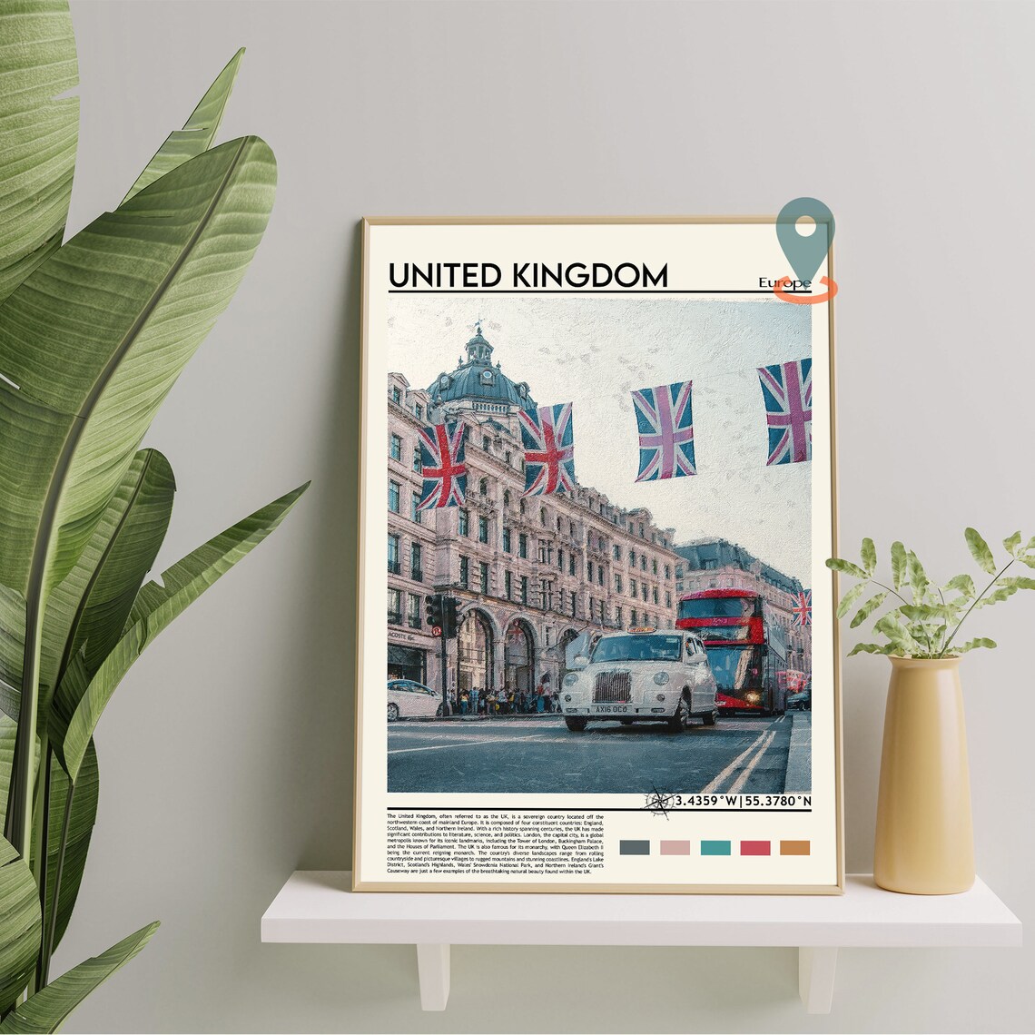 London United Kingdom Street Travel Poster Red Bus Union Jack - Image 2