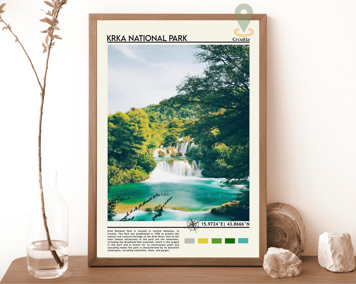 Krka National Park Croatia Skradinski Buk Waterfall Nature Travel Poster
