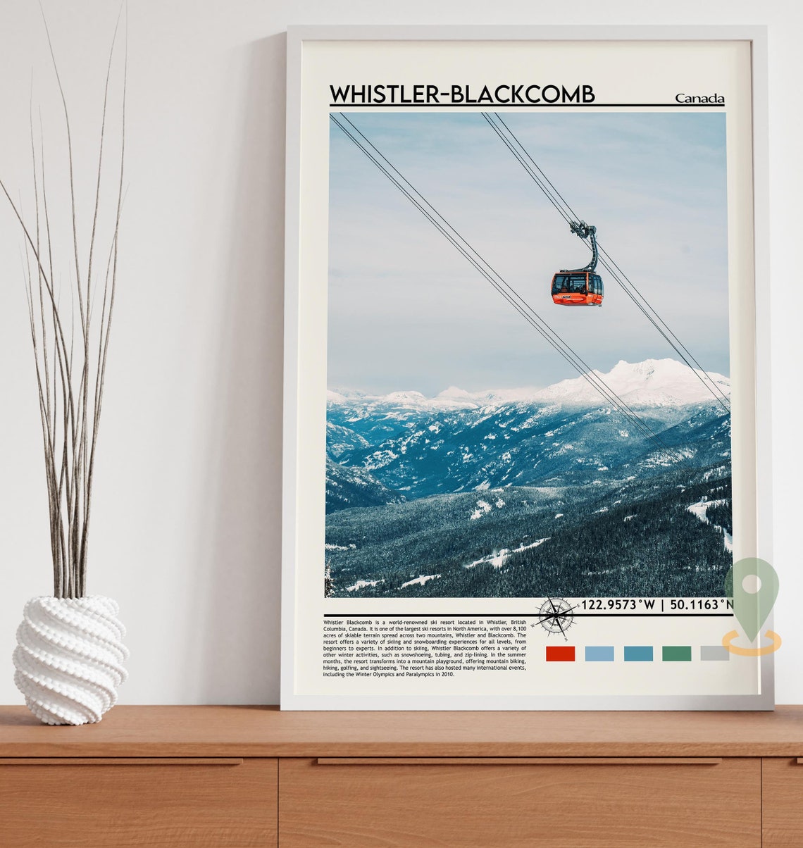 Whistler Blackcomb Canada Red Gondola Over Snowy Peaks Poster - Image 2