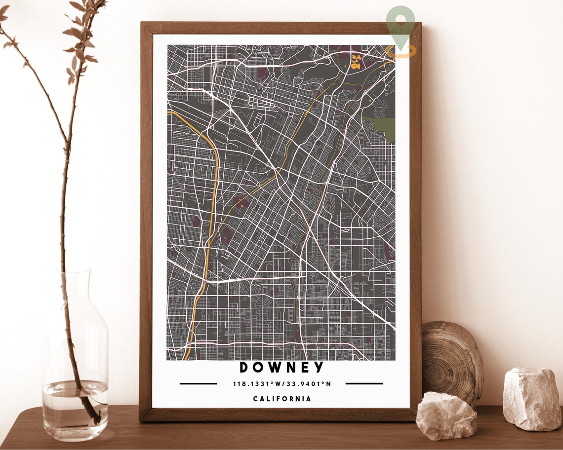 Downey California Emerald City Street Map Coordinates Travel Poster - Image 4