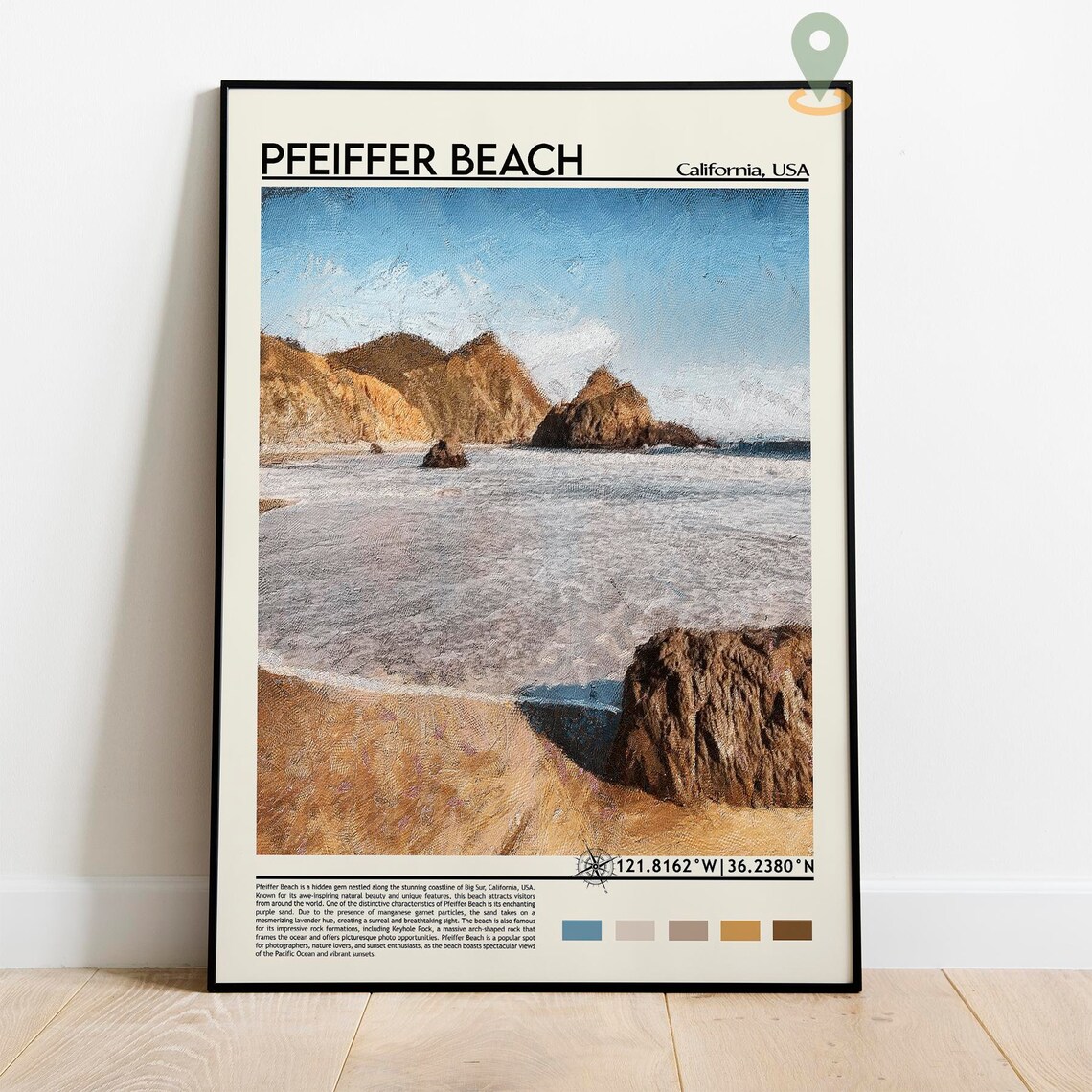 Pfeiffer Beach California Big Sur Rocky Coastline Travel Poster - Image 2