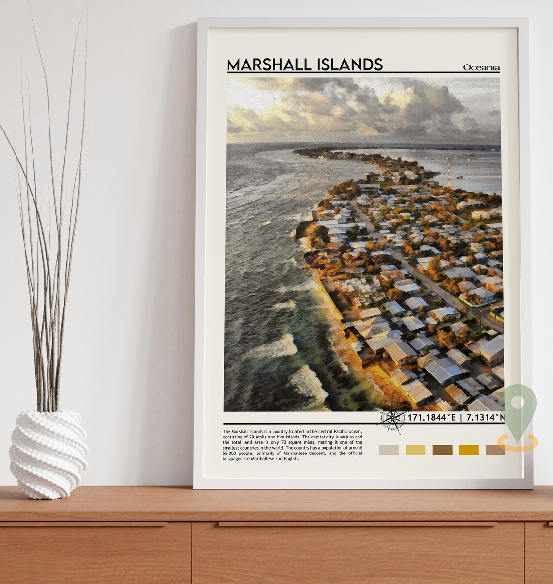 Marshall Islands Oceania Coastal Town Aerial Pacific Travel Poster - Image 3