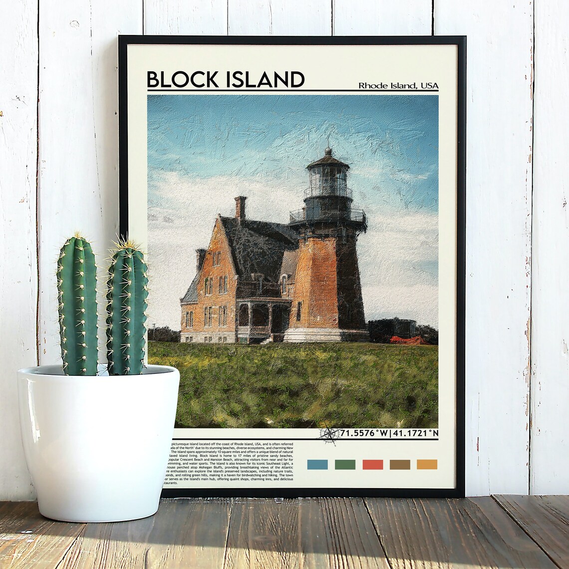 Block Island Lighthouse Rhode Island Vintage Coastal Poster Art - Image 5