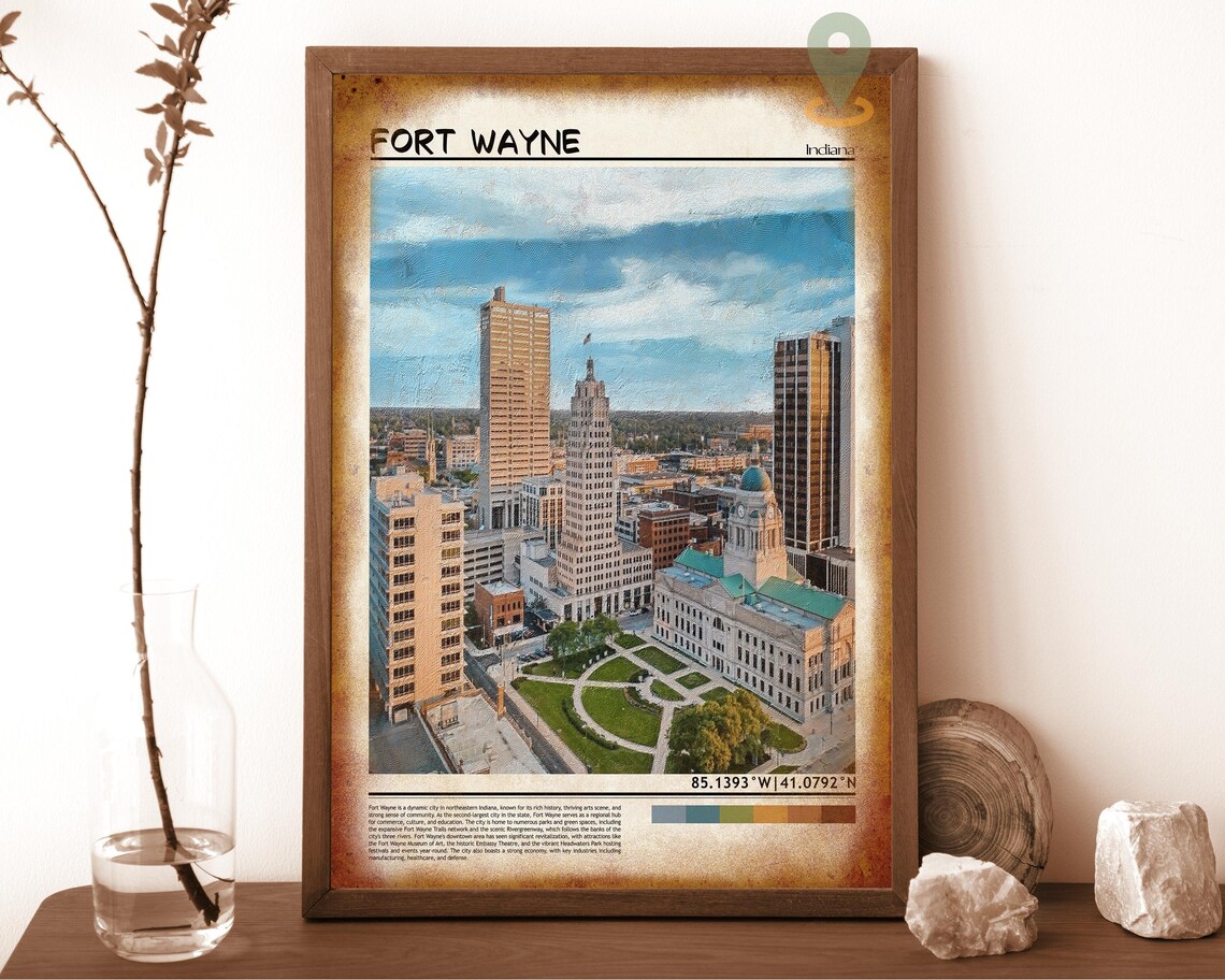 Fort Wayne Indiana Downtown Skyline Courthouse City Travel Poster - Image 6