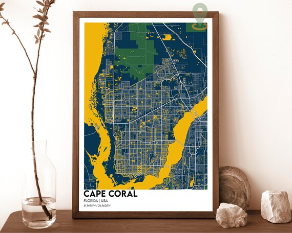 Cape Coral Map Cape Coral Map Print Cape Coral Personalized Map Cape Coral Wall Art Cape Coral Travel Poster Cape Coral Florida Poster