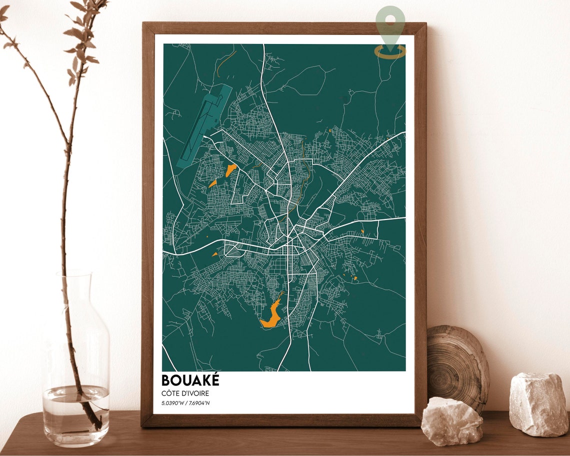 Bouake Cote dIvoire Navy Pink Street City Map Modern Wall Art - Image 3