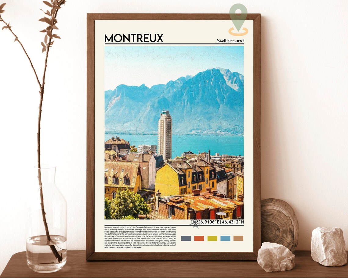 Montreux Switzerland Lake Geneva Alpine Town Painterly Travel Poster