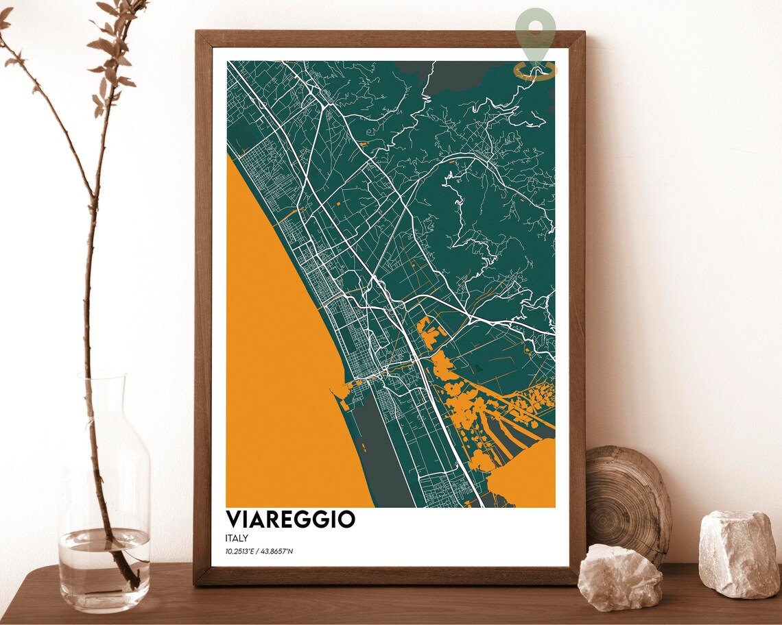 Viareggio Italy Coastal City Map Poster Cream Burgundy Art Style - Image 5