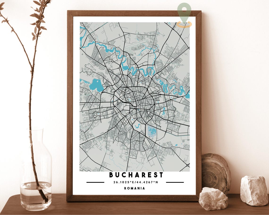 Bucharest Romania Black Street Map Coordinates Minimalist Poster - Image 3