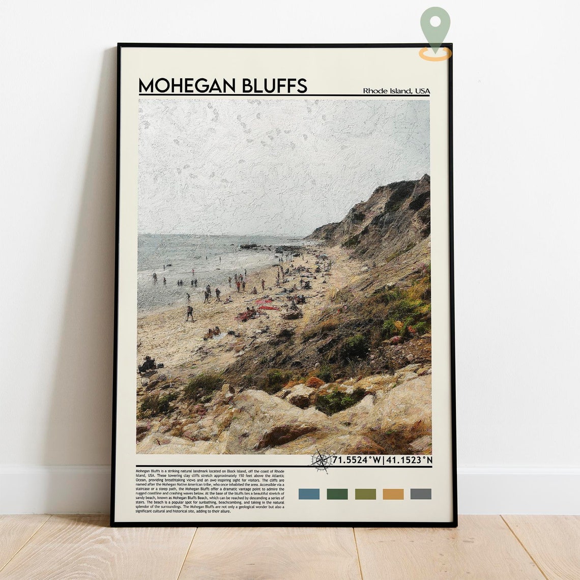 Mohegan Bluffs Rhode Island Beach Cliffs Summer Aerial View Poster - Image 2