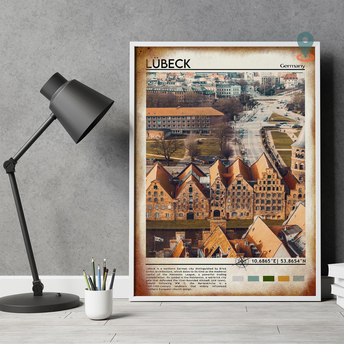 Lubeck Germany Hanseatic Old Town Brick Gothic Aerial Poster - Image 3