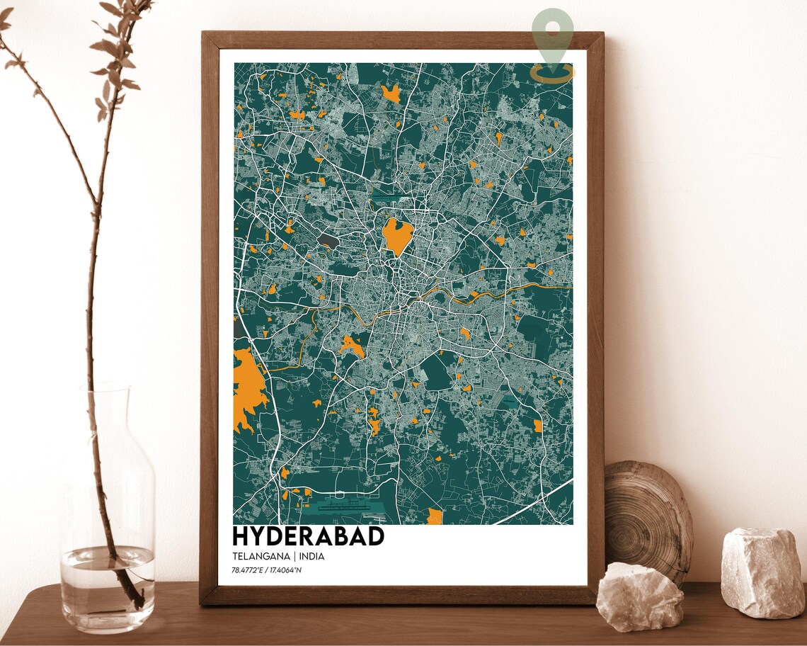 Hyderabad Telangana India Vintage City Map Sepia Antique Poster - Image 4