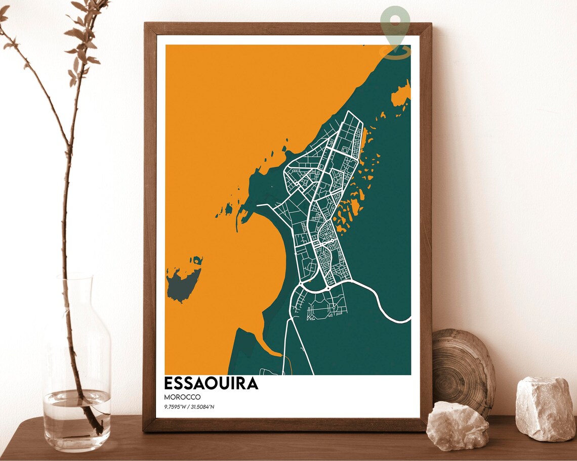 Essaouira Morocco Navy Gold Coastal City Street Map Art Poster - Image 5