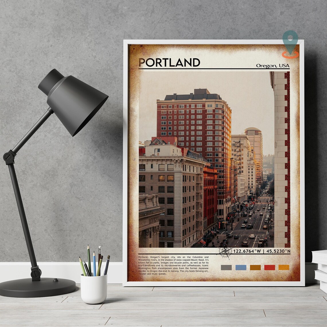 Portland Oregon Downtown Street Skyline Sunset View Travel Poster - Image 4