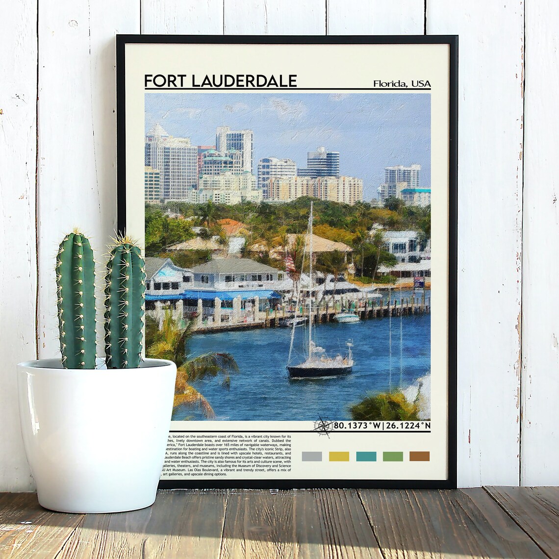 Fort Lauderdale Florida Marina Skyline Sailboat Travel Poster - Image 3