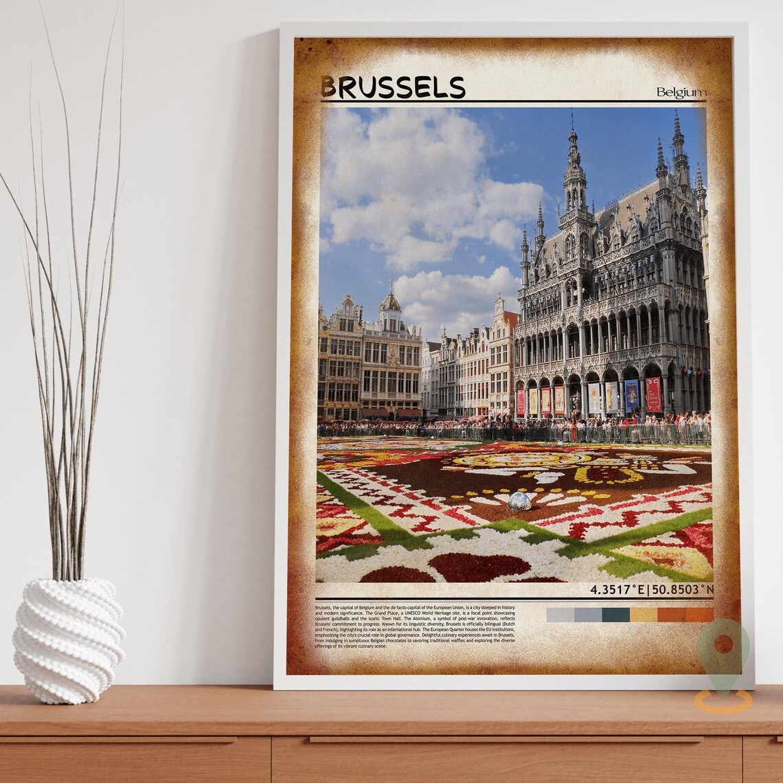 Brussels Belgium Grand Place Flower Carpet Square Photo Poster - Image 3