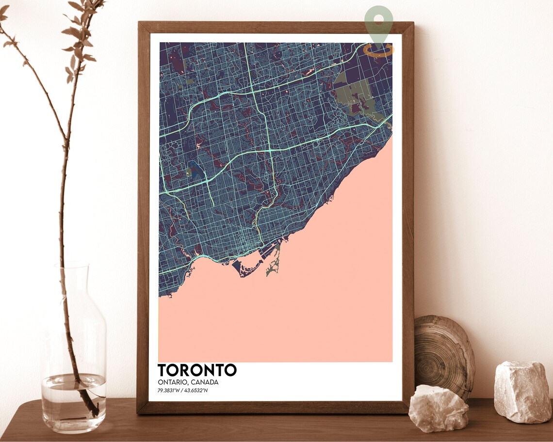 Toronto Canada Bold Golden Lake Navy Street Map Art Decor Poster - Image 6
