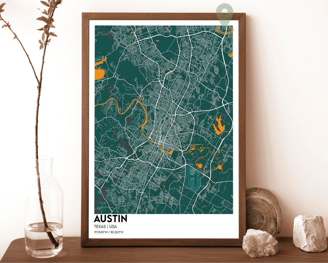 Austin Texas Navy Blue Minimalist Street Map Coordinates Poster - Image 3