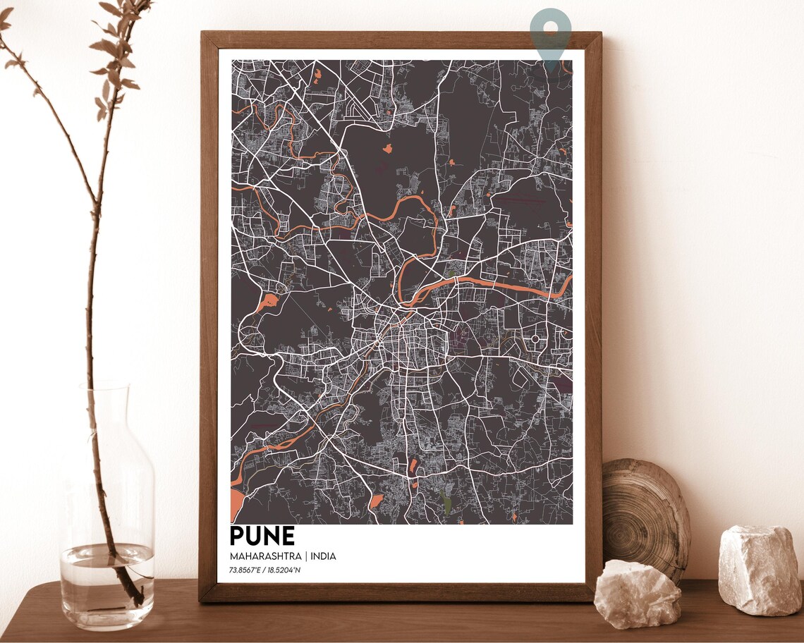 Pune India Magenta Pink Minimalist Modern City Map Home Decor Poster - Image 4