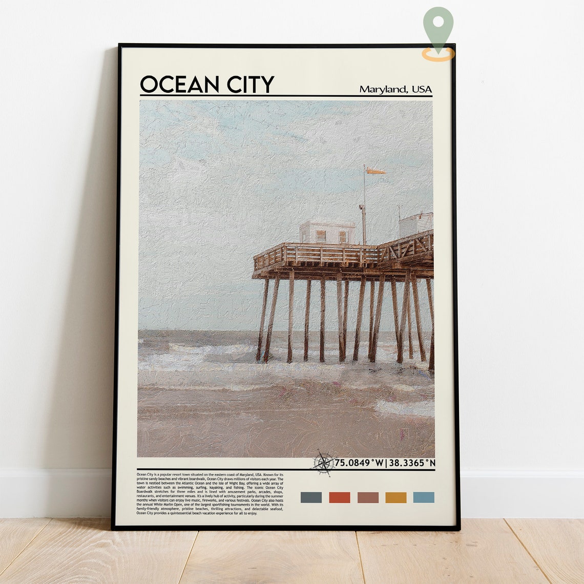 Ocean City Maryland Beach Pier Ocean Waves Summer Travel Poster - Image 5