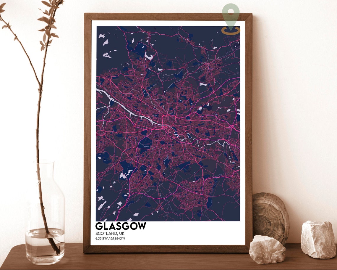 Glasgow Scotland UK Dark City Map With Orange Accents Poster - Image 2