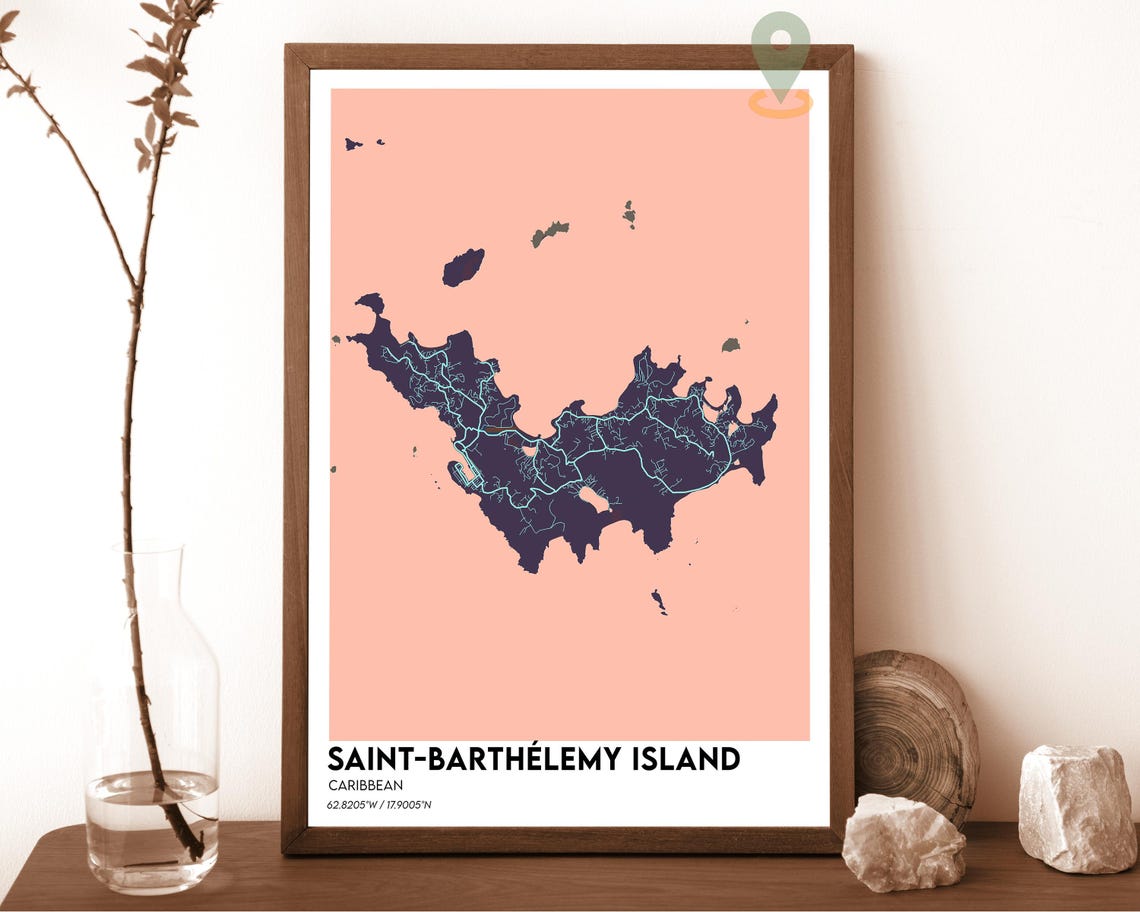 Saint Barthelemy Island Caribbean Sea Map Modern Travel Poster - Image 4