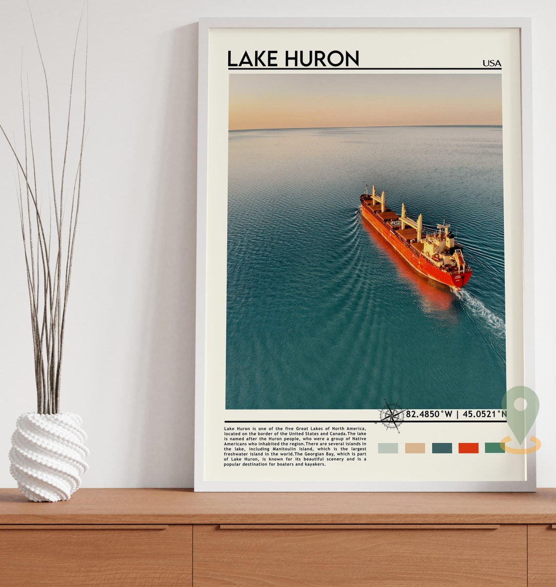 Lake Huron Great Lakes Red Freighter Ship Aerial Photo Poster - Image 5