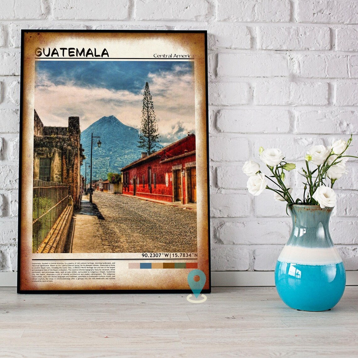 Guatemala Antigua Colonial Street and Volcano View Travel Poster - Image 5