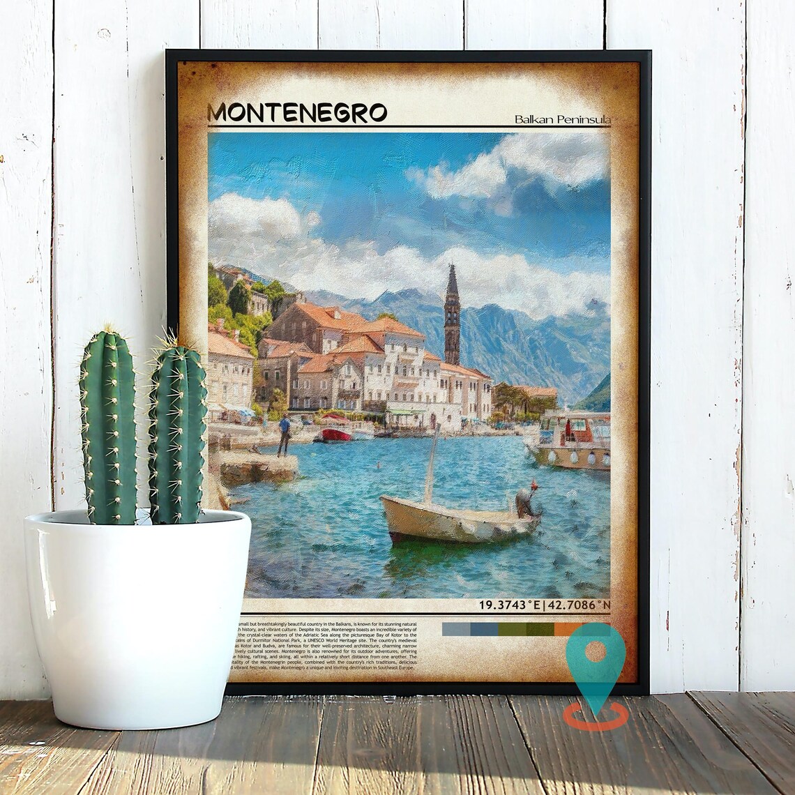 Montenegro Balkan Peninsula Harbor Boats Coastal Travel Poster - Image 3