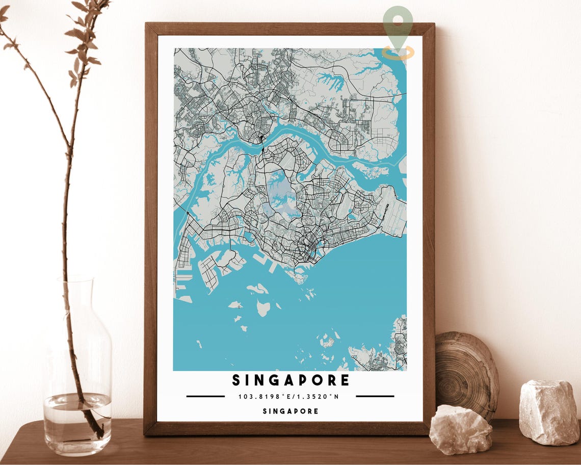 Singapore City Map Art Poster Navy Yellow Modern Travel Decor - Image 6
