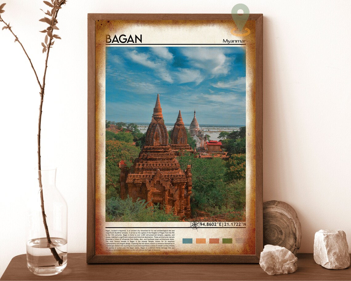 Bagan Myanmar Ancient Buddhist Temples Plains View Travel Poster - Image 6