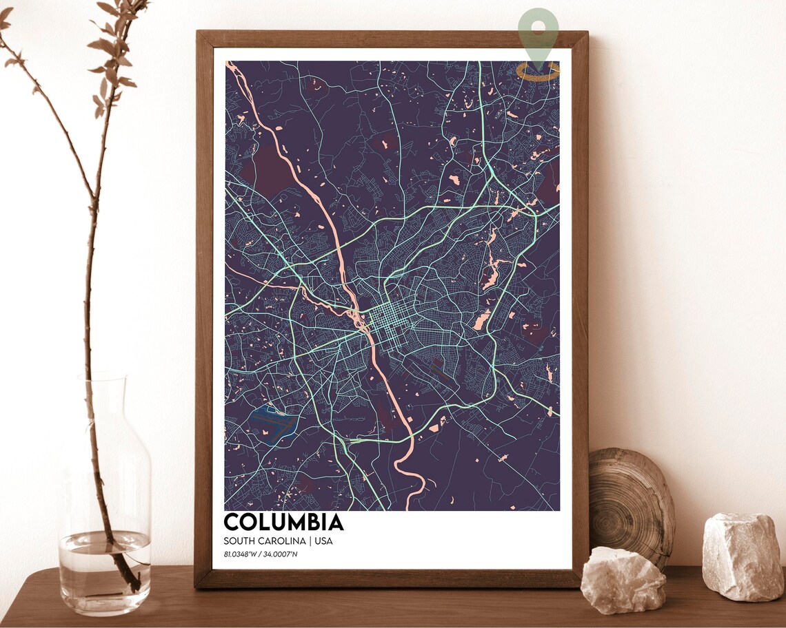 Columbia South Carolina Crimson Red Modern City Map Art Poster - Image 6
