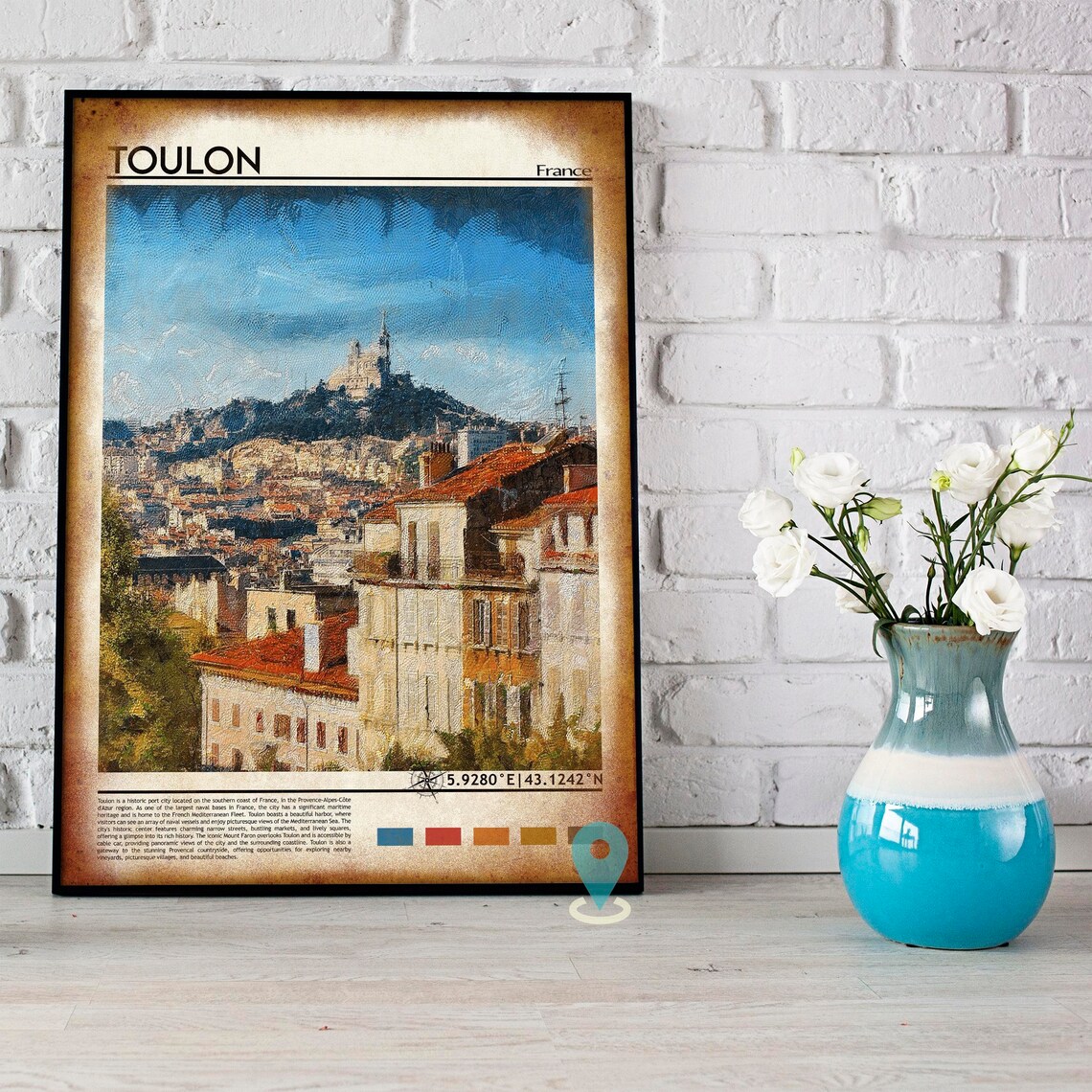 Toulon France Hilltop Church Terracotta Rooftops Travel Poster - Image 4