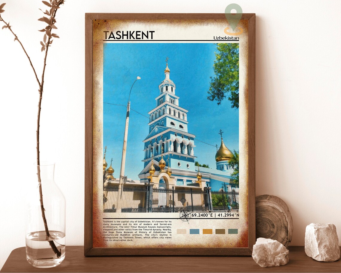 Tashkent Uzbekistan Blue Cathedral Golden Domes City Travel Poster - Image 6