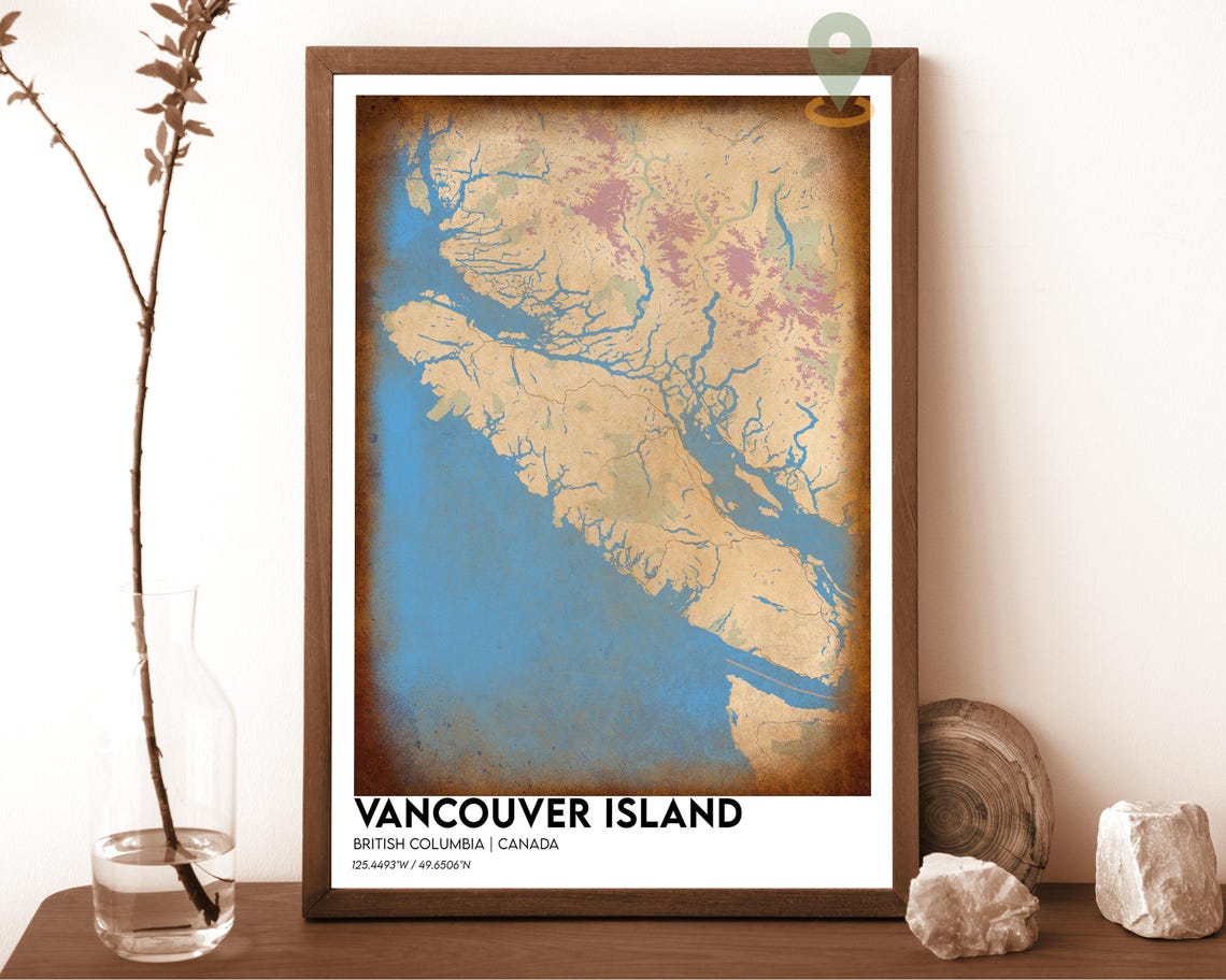 Vancouver Island Canada Map Peach Abstract Topography Poster - Image 3