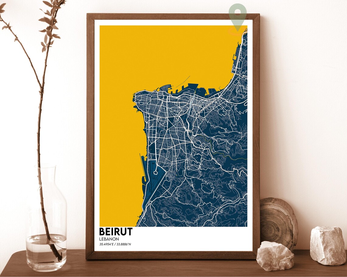 Beirut Lebanon Antique Style Vintage Sepia City Map Art Poster - Image 6