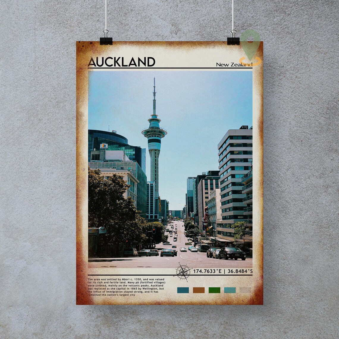 Auckland New Zealand Sky Tower Downtown Street Skyline Poster - Image 4