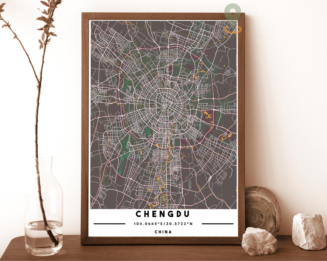 Chengdu China City Map Retro Cream Circular Street Network Poster - Image 5