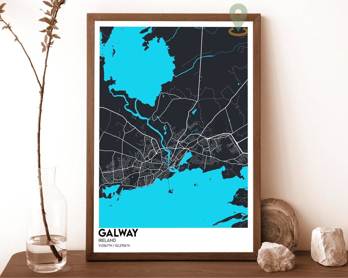 Galway Ireland Navy Yellow Land Water City Map Street Poster - Image 6