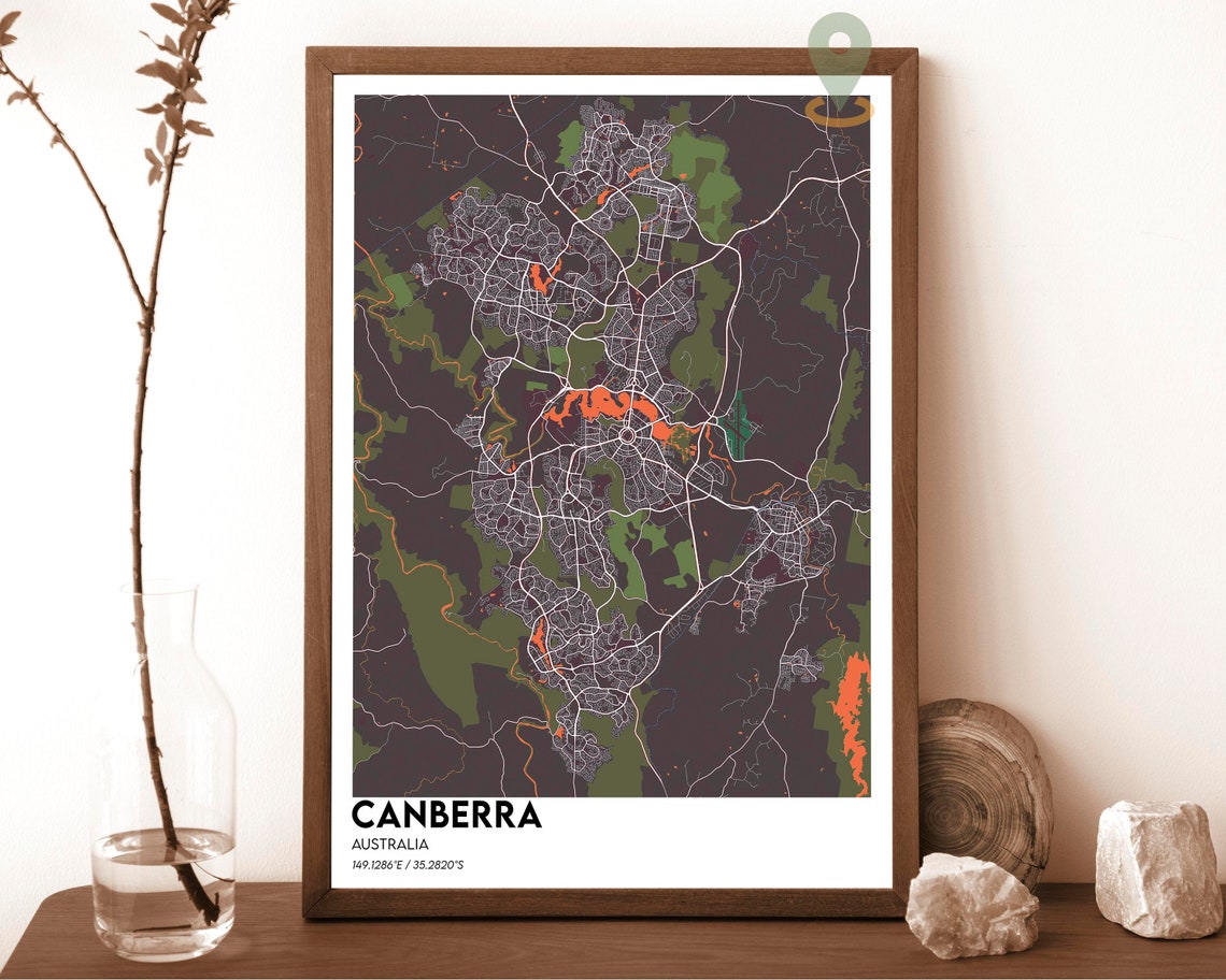 Canberra Australia City Map Poster Modern Navy Green Artwork - Image 4