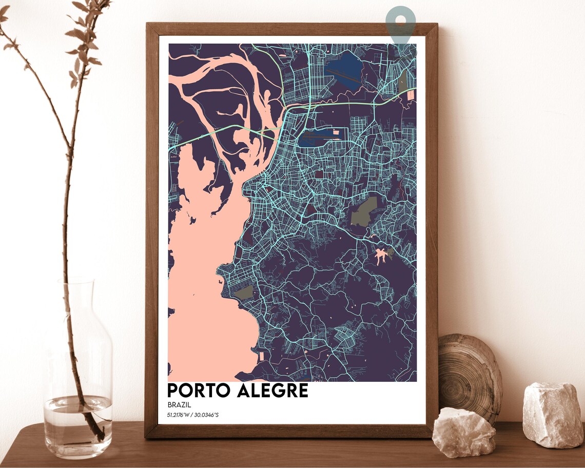 Porto Alegre Brazil Cream Burgundy City Map Home Decor Poster Art - Image 3