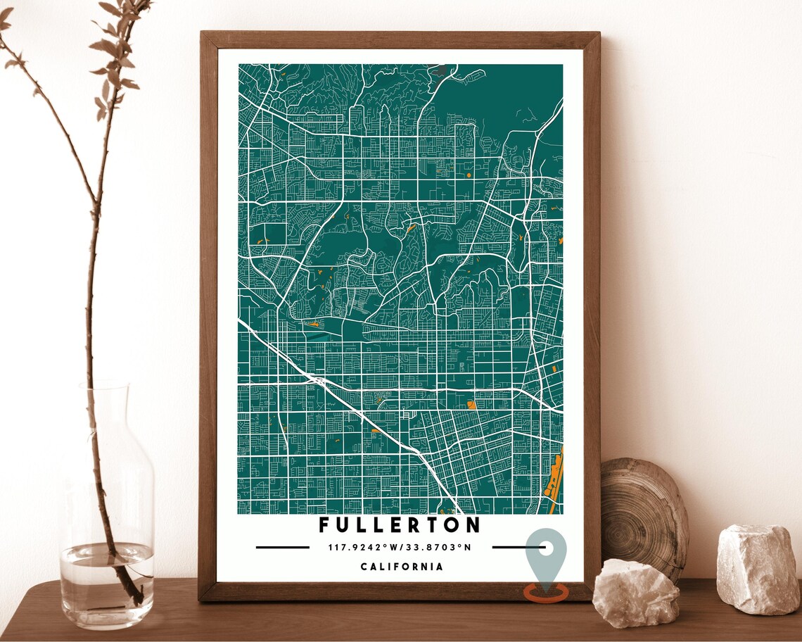 Fullerton California Dark Gray Modern City Street Map Art Poster - Image 4
