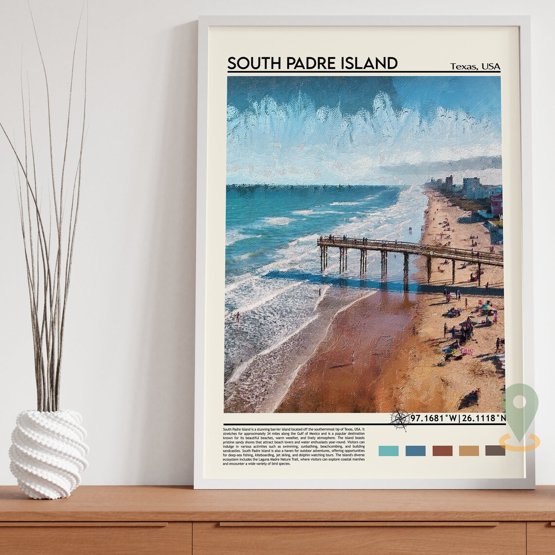 South Padre Island Texas Gulf Beach Pier Aerial View Travel Poster - Image 3