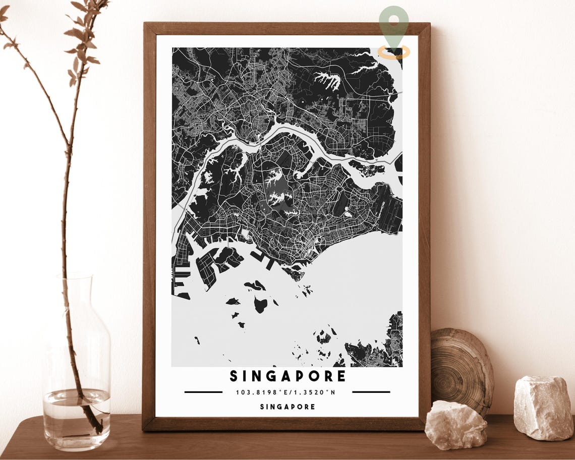 Singapore City Map Art Poster Navy Yellow Modern Travel Decor - Image 3