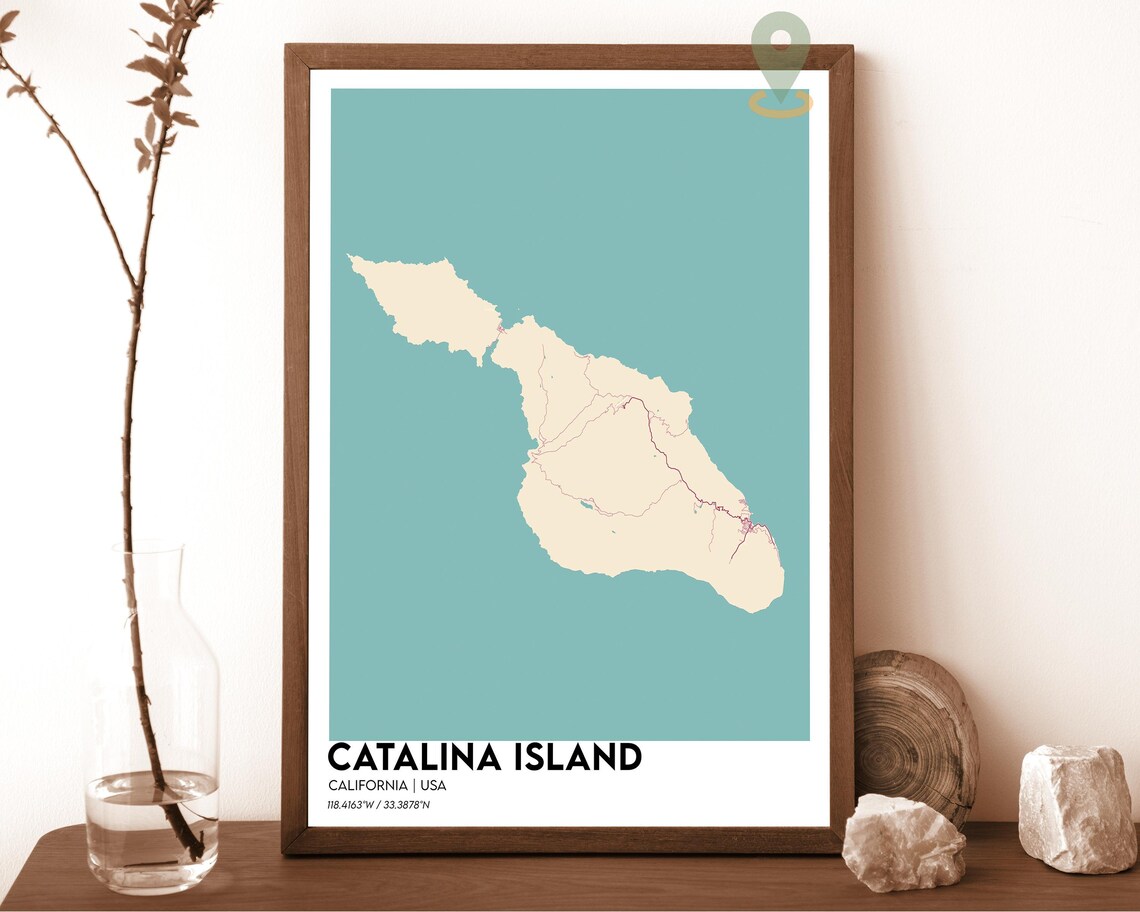 Catalina Island California Minimalist Map Art Cyan Black Travel Poster - Image 2
