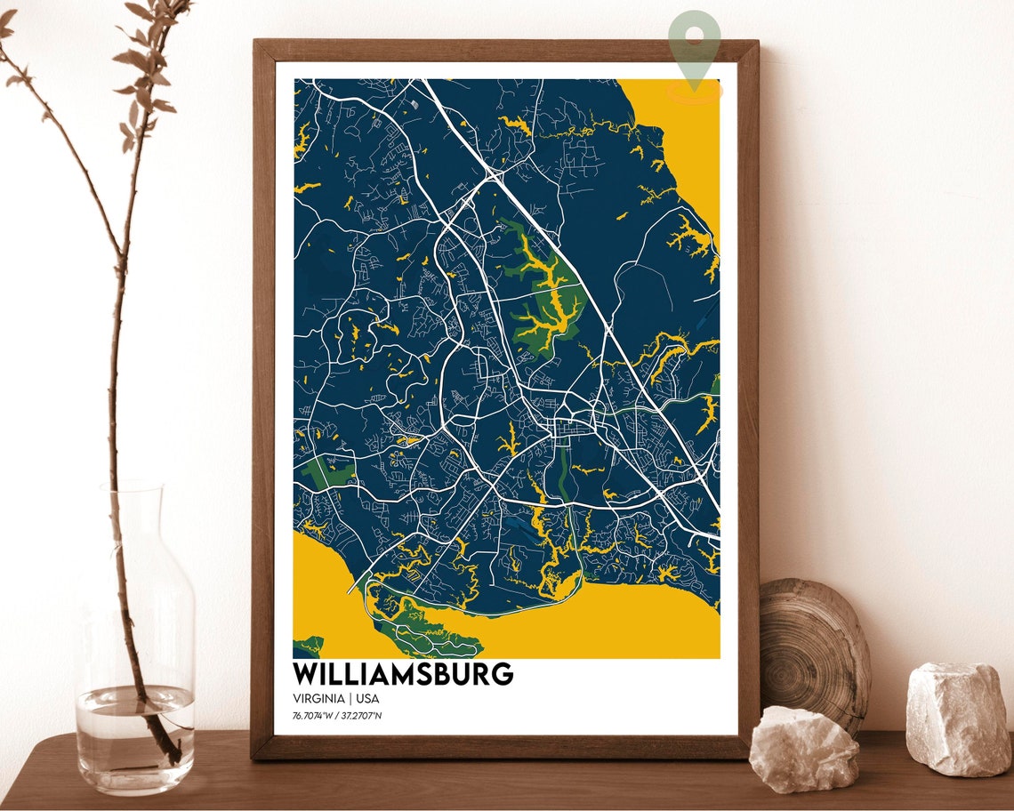 Williamsburg Virginia Dark Midnight Blue Modern City Map Poster - Image 2