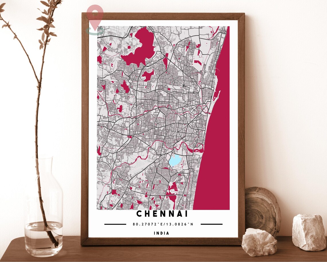 Chennai India City Map Navy Coastal Eastern Shore Street Grid Poster - Image 2
