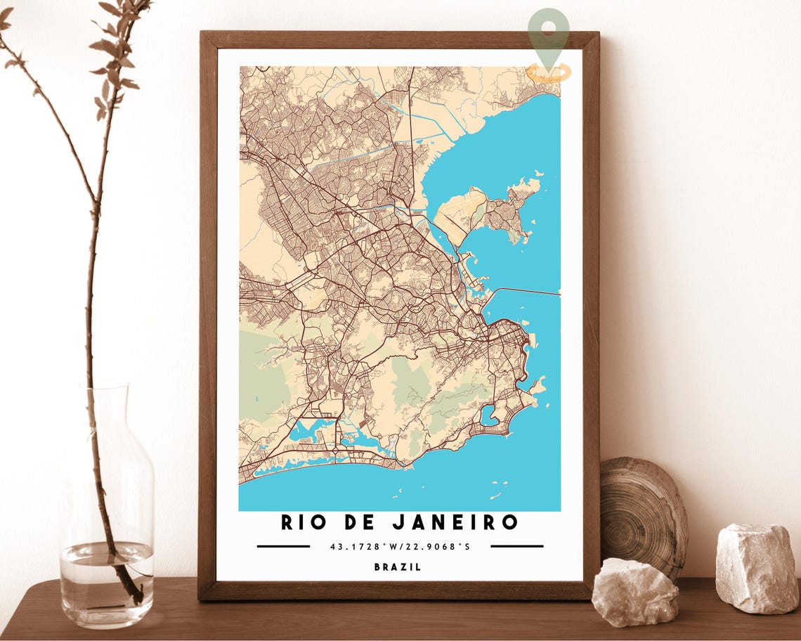 Rio de Janeiro Brazil Navy Gold Coastal Street Map Bold Wall Art - Image 5
