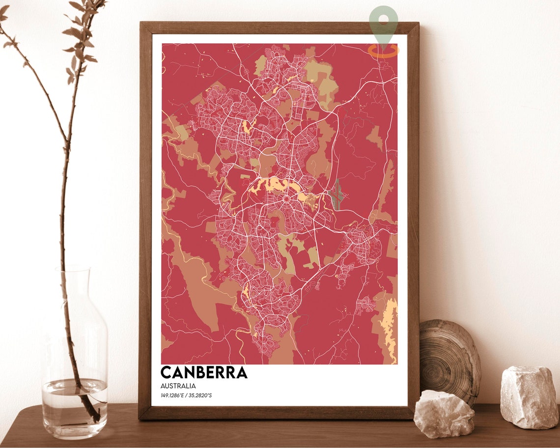 Canberra Australia City Map Poster Modern Navy Green Artwork - Image 3